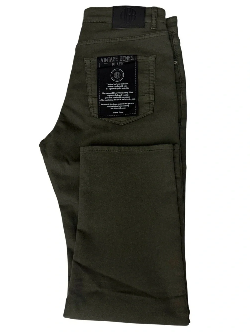 VGB Vintage Genes Black Men's Denim Jean Green Olive 34x30 Slim Fit Stretch NWT